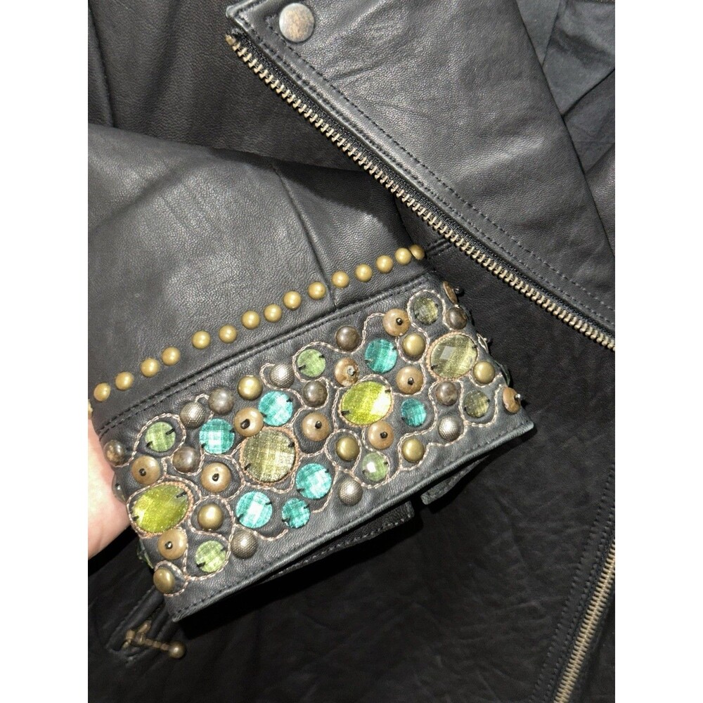 Double D Ranch Leather Jacket Rare Bejeweled Coat Womens Medium Western Cross - Picture 2 of 6